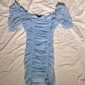 Baby blue ruched mini dress